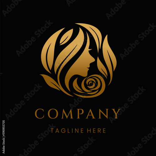 Natural Beauty Face Logo, Flower Leaf Woman Circle Design
