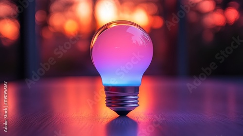 Vintage light bulb glowing warmly in a cozy indoor setting during evening hours