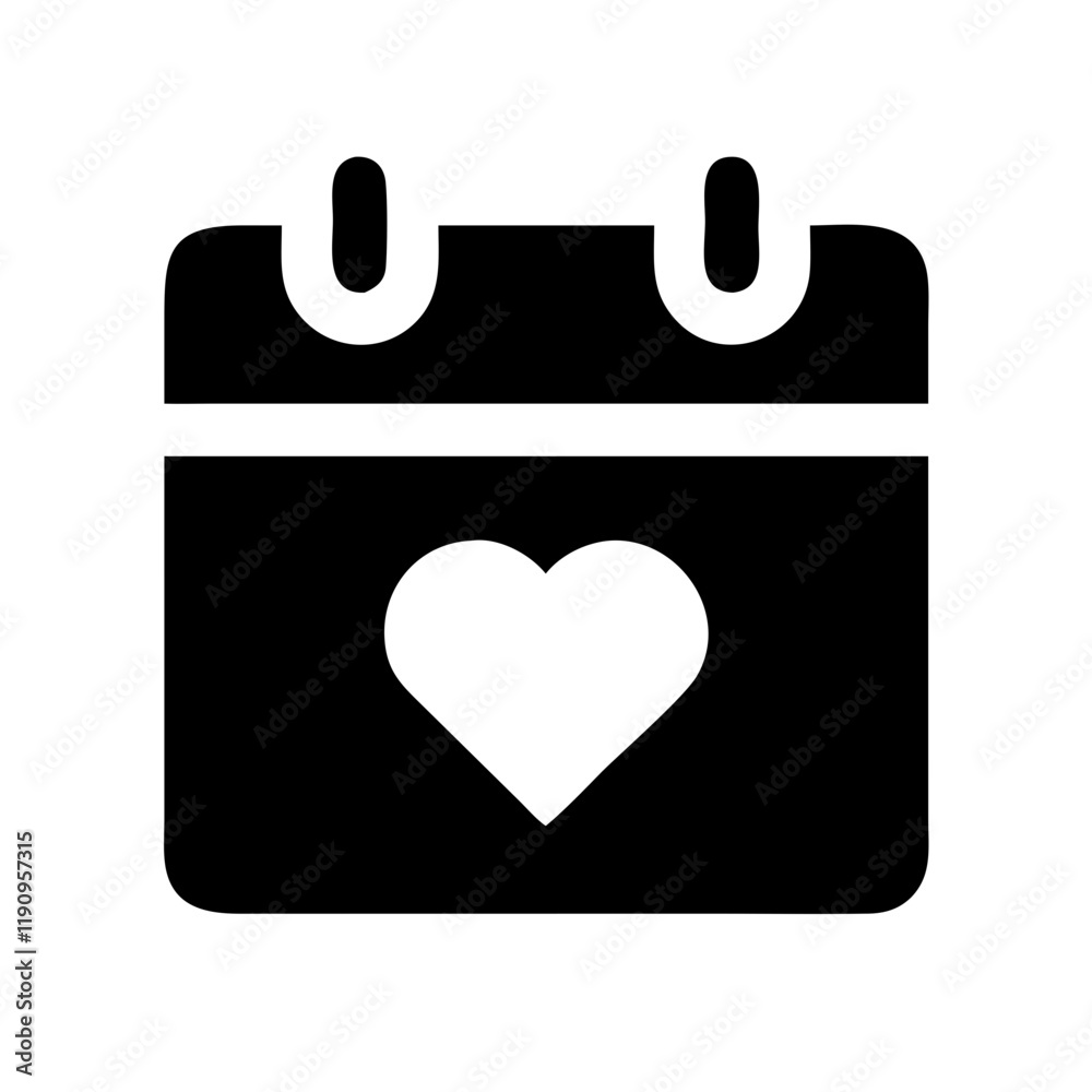 Simple Vector Icon of a Calendar with a Heart Symbol for Special Dates