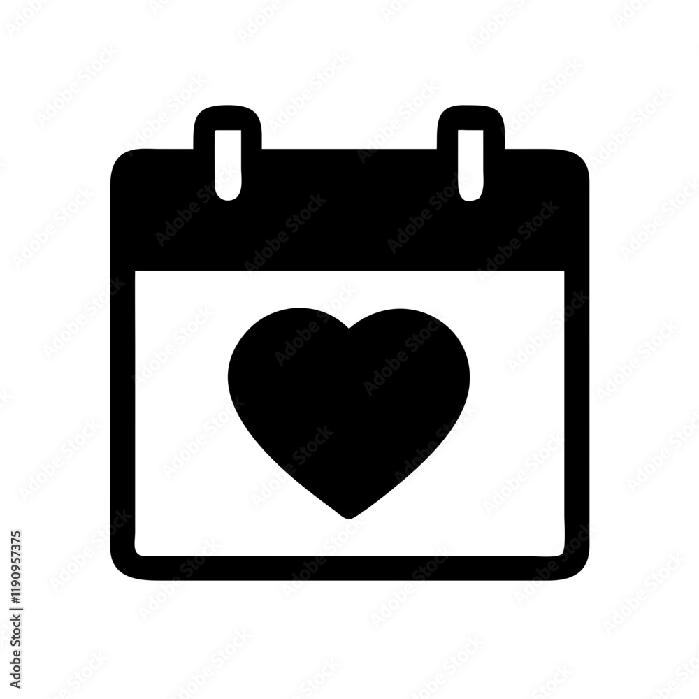 Simple Vector Icon of a Calendar with a Heart Symbol for Special Dates Simple Vector Icon of a Calendar with a Heart Symbol for Special Dates