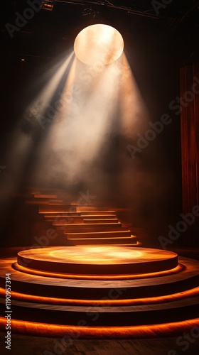 Lighting design with circular beam and waterfall effect in performance space