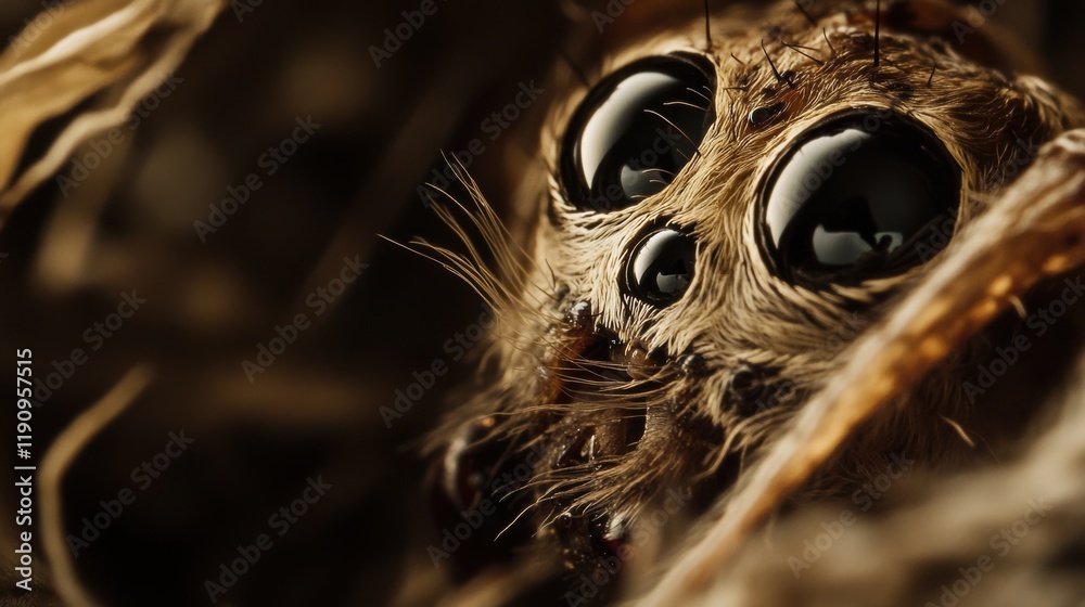 Close-up of a spider's eyes in a natural setting, showcasing detailed textures and unique arachnid features for wildlife enthusiasts. Close-up of a spider's eyes in a natural setting, showcasing detailed textures and unique arachnid features for wildlife enthusiasts.
