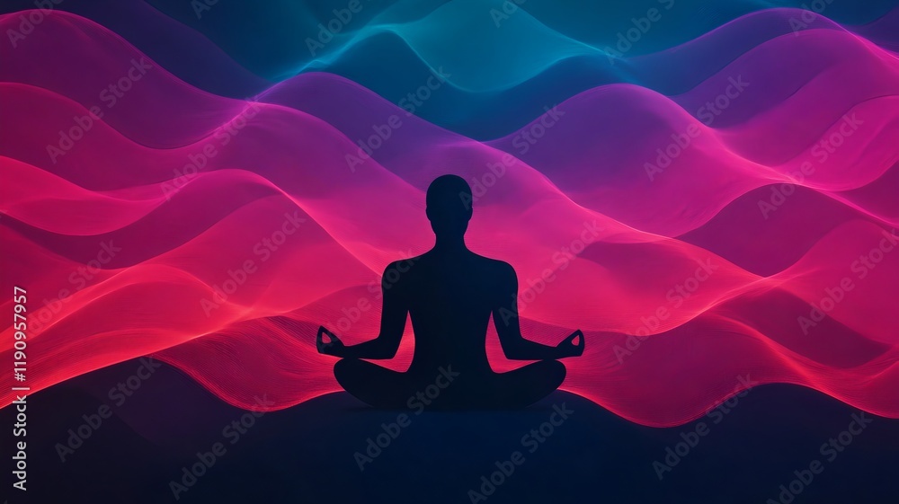 Abstract Silhouette in Vibrant Sound Wave Meditation Abstract Silhouette in Vibrant Sound Wave Meditation