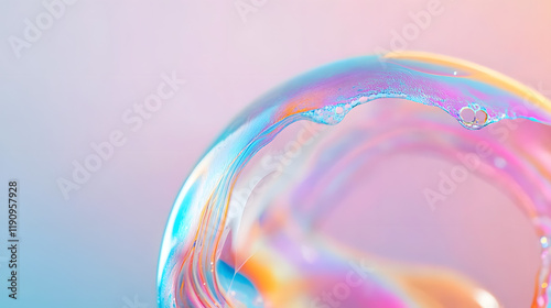 A close-up of a soap bubble on the verge of bursting, with brilliant colors reflecting in the light.
