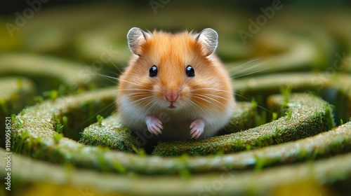Cute hamsters exploring a green maze surrounded by grass