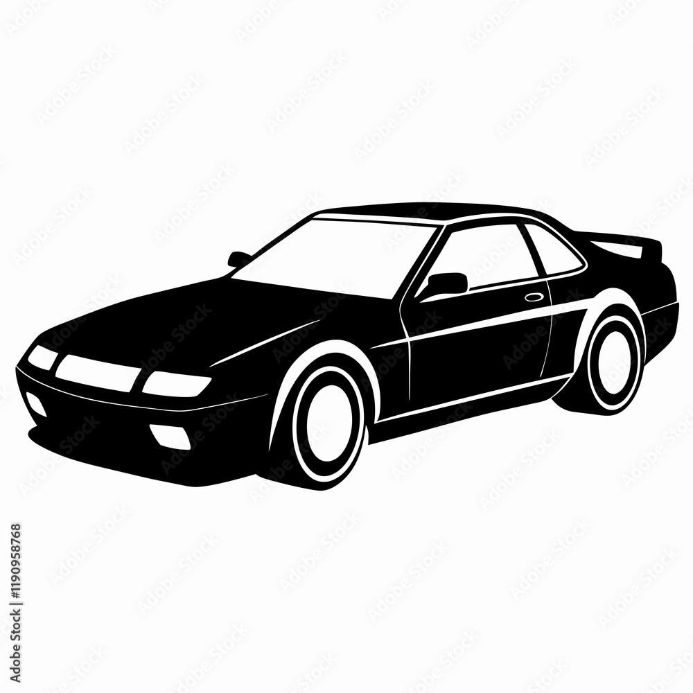 Fototapeta premium Car black silhouette vector illustration and white background