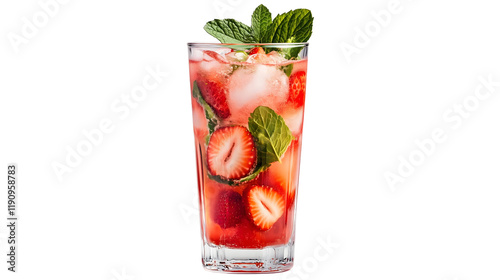 Vibrant Strawberry Mojito with Fresh Mint and Crushed Ice