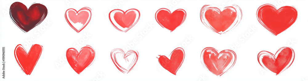 Vector Set of Red Heart Icons in Various Shapes, Love Symbols, Valentine's Day Elements, and Life Line Symbol on White Background. Vector Set of Red Heart Icons in Various Shapes, Love Symbols, Valentine's Day Elements, and Life Line Symbol on White Background.