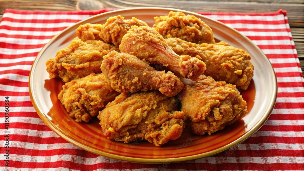 Golden-brown, juicy crispy fried chicken; a perfect bite of fast-food deliciousness. Golden-brown, juicy crispy fried chicken; a perfect bite of fast-food deliciousness.