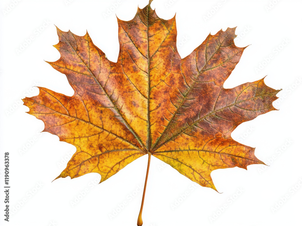 Fototapeta premium Autumn maple leaf with vibrant colors isolated on white background