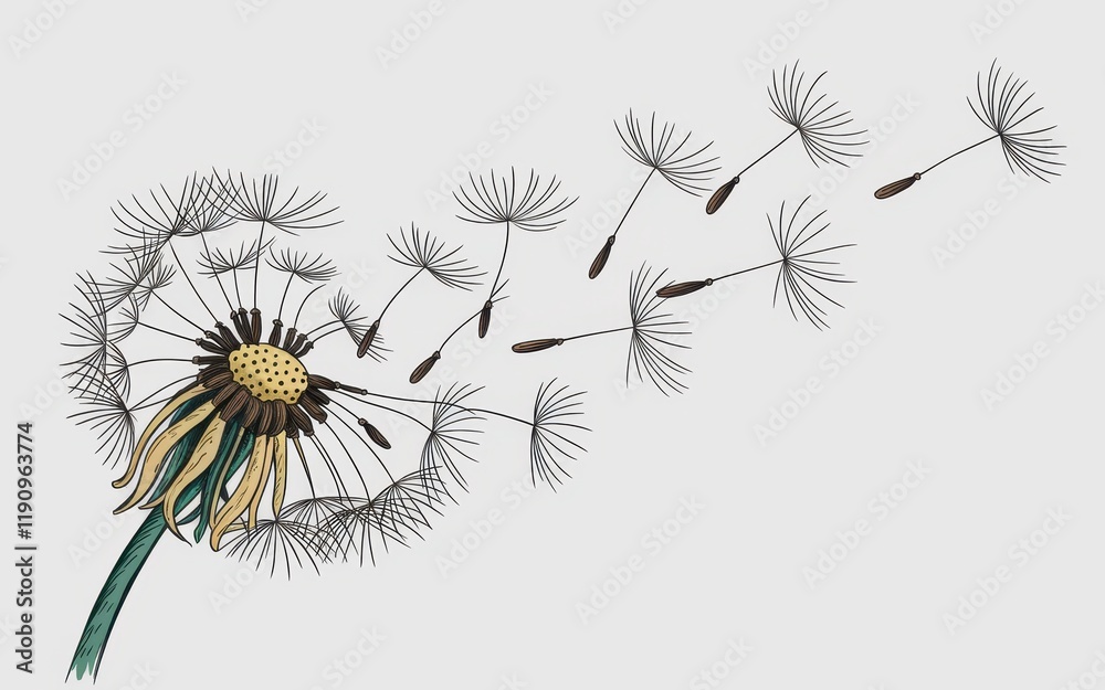 Obraz premium Dandelion Seeds Floating Away On The Wind