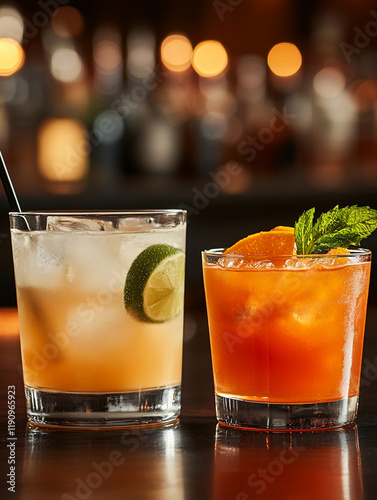 Refreshing cocktails served at a vibrant bar