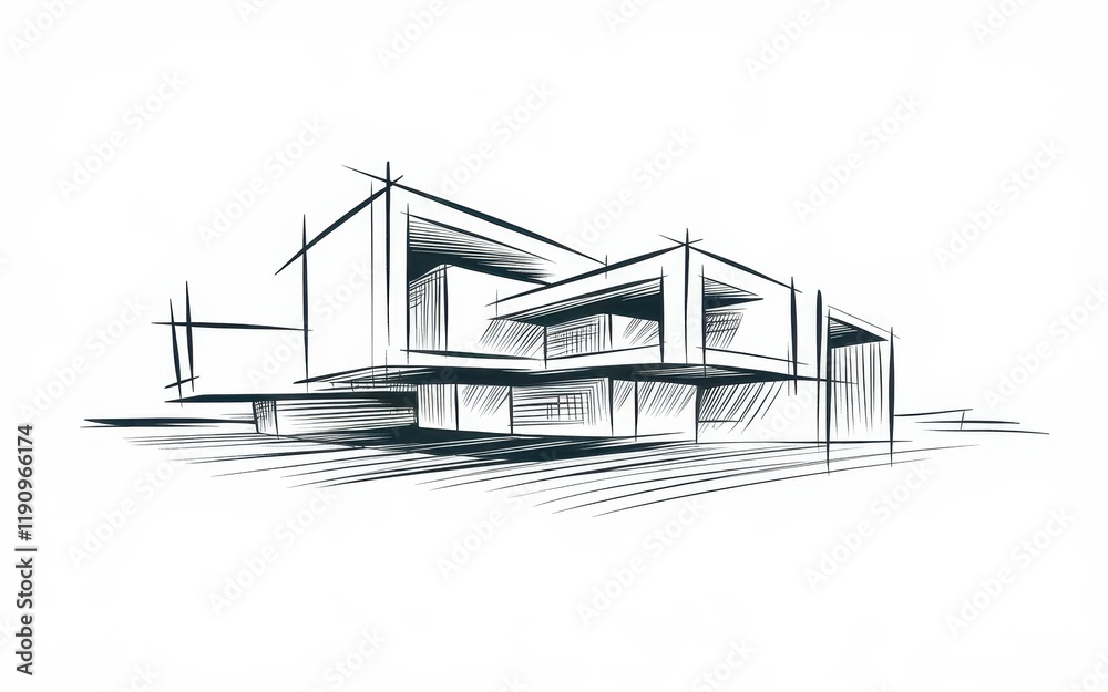 Architectural Sketch of a Modern House Design Architectural Sketch of a Modern House Design