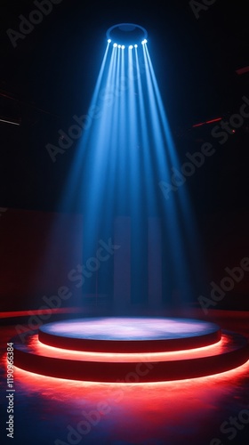 Lighting design with circular beam and waterfall effect in performance space