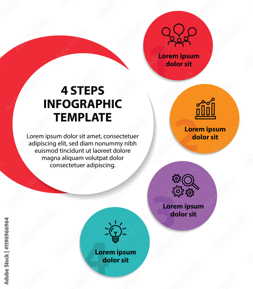 4 steps infographic template with 4 options. Flowchart that can be used for business report, data visualization and presentation. Timeline infographic elements vector illustration. 4 steps infographic template with 4 options. Flowchart that can be used for business report, data visualization and presentation. Timeline infographic elements vector illustration.