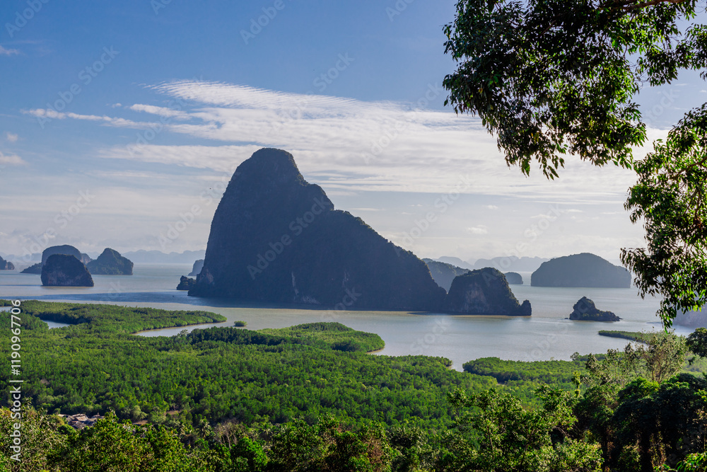 The natural background of Phang Nga Bay or from the Samet Nang Chee viewpoint, a world-famous tourist attraction where travelers from all over the country always come to admire its beauty. The natural background of Phang Nga Bay or from the Samet Nang Chee viewpoint, a world-famous tourist attraction where travelers from all over the country always come to admire its beauty.