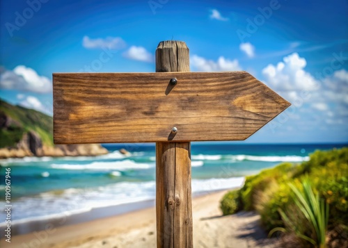 Wallpaper Mural Miniature beach road sign, tilt-shift style, wooden arrow points oceanward. Torontodigital.ca