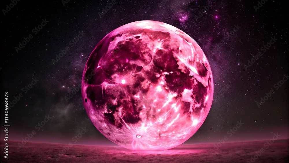 Fototapeta premium Pink Supermoon Night Sky - Celestial Event Photography