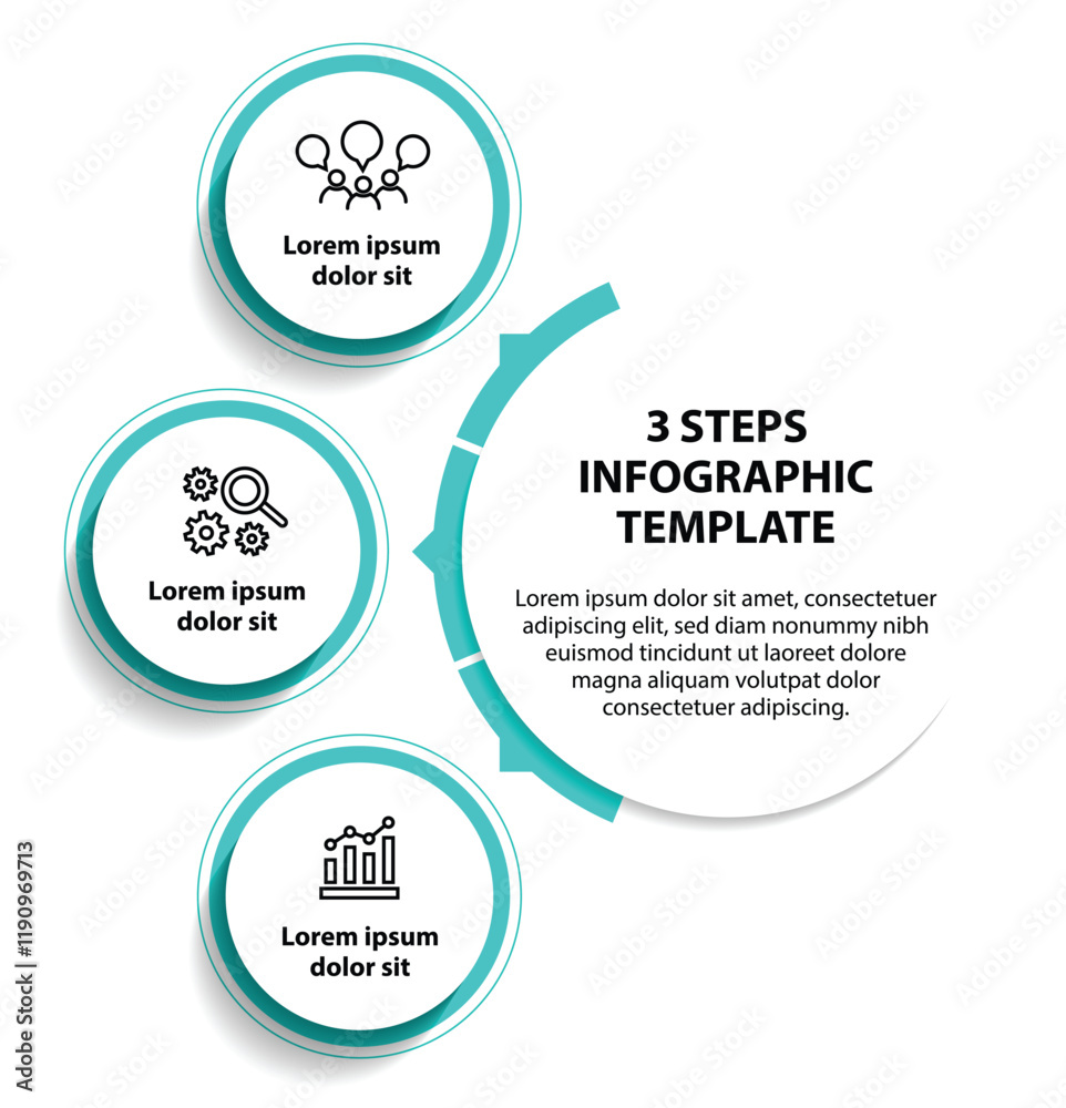 Fototapeta premium 3 steps infographic template with 3 options. Flowchart that can be used for business report, data visualization and presentation. Timeline infographic elements vector illustration.