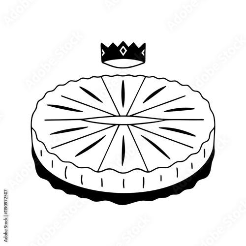 Galette Des Rois sits elegantly adorned with crown on top, symbolizing the Twelfth Night celebrations. This traditional king cake is often enjoyed with family and friends, marking festive gatherings.