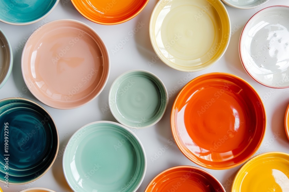 Colorful ceramic bowls on white surface Colorful ceramic bowls on white surface
