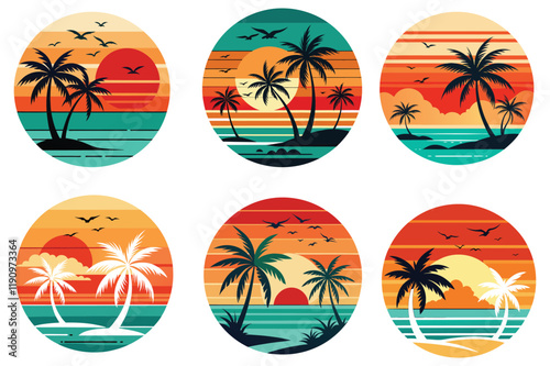 tropical sunset beach palm tree silhouettes
