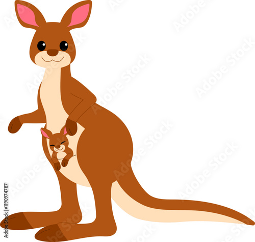 mother kangaroo with her joey in the pouch illustration