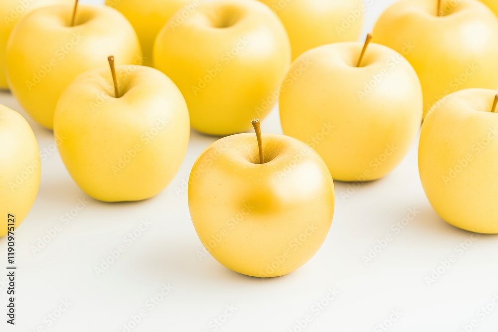 Group of Bright Yellow Apples Displayed on a Light Background Group of Bright Yellow Apples Displayed on a Light Background