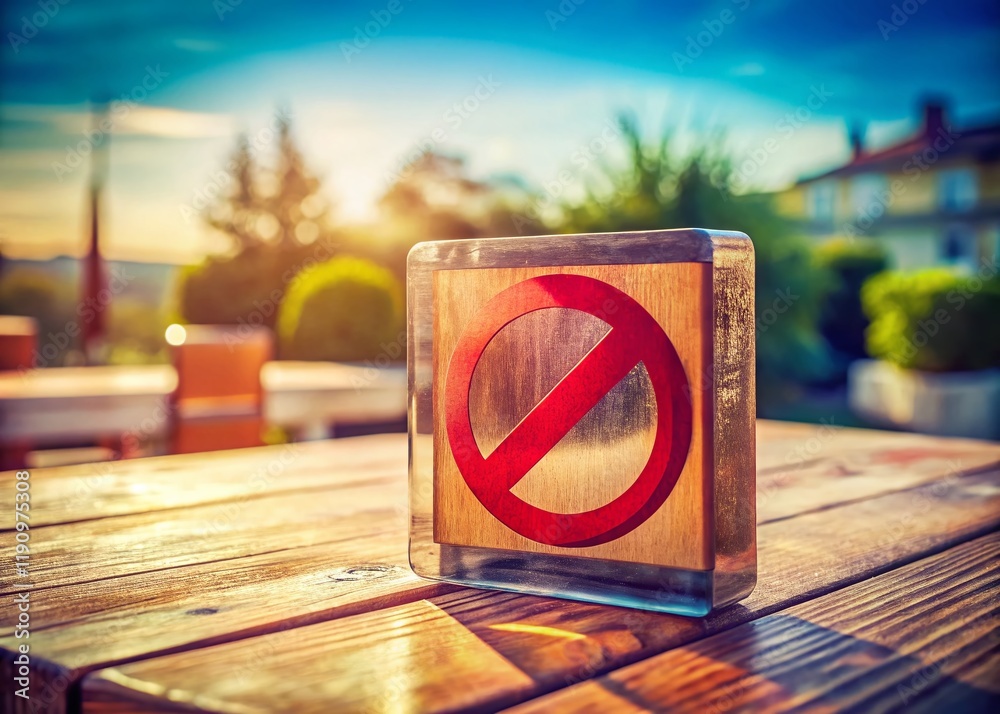 Prohibition Sign on Rustic Wood Block: Double Exposure Stock Photo Prohibition Sign on Rustic Wood Block: Double Exposure Stock Photo