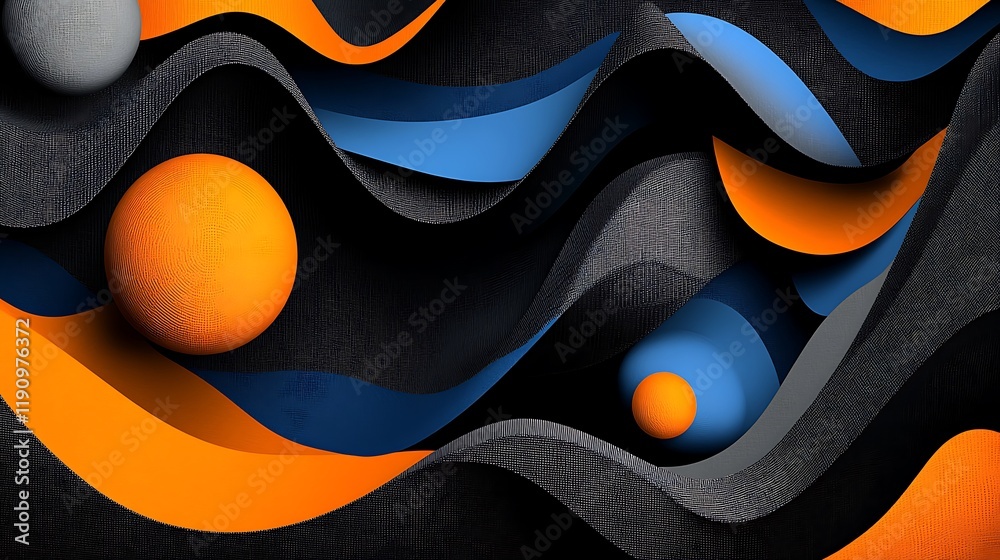 Obraz premium Abstract Wave Design Featuring Orange and Blue Spheres