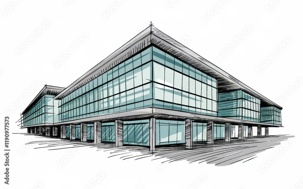 Modern Architectural Sketch of a Glass Building Design Modern Architectural Sketch of a Glass Building Design