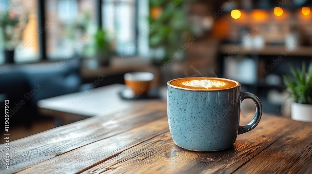 Cozy Coffee Mug with Latte Art in Rustic Setting. Generative AI Cozy Coffee Mug with Latte Art in Rustic Setting. Generative AI