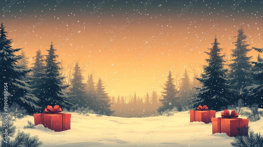 Christmas Scene with Gift Boxes in Snow. Generative AI Christmas Scene with Gift Boxes in Snow. Generative AI