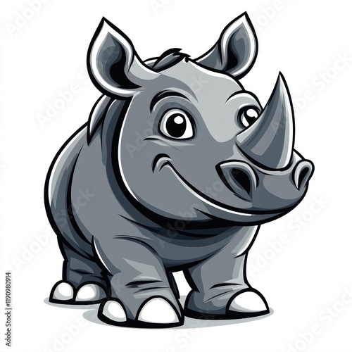 Smiling cartoon rhino, white background, children's book illustration photo