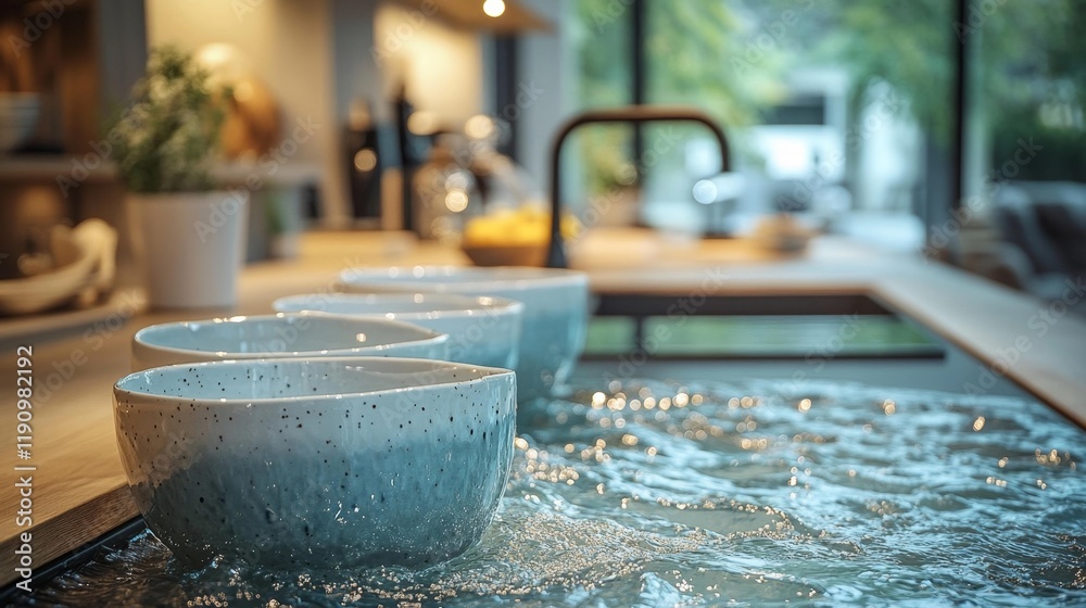 Modern kitchen ceramics with water flow. Generative AI Modern kitchen ceramics with water flow. Generative AI