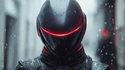 Futuristic Black Helmet with Red Highlights. Generative AI photo