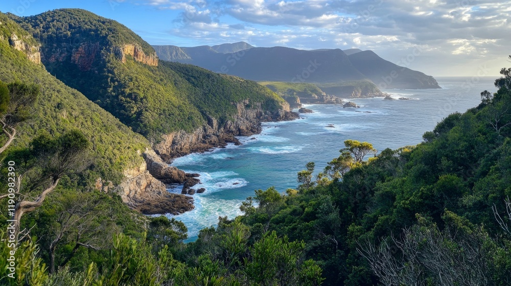 Coastal Mountain Landscape with Lush Forest Coastal Mountain Landscape with Lush Forest