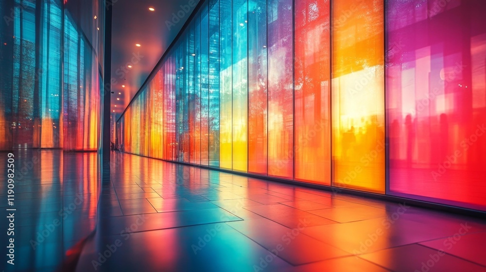 Modern Art Gallery with Vibrant Colorful Panels. Generative AI