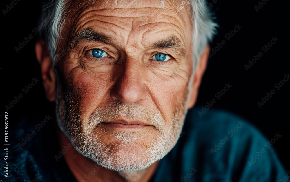 Close-up portrait of an elderly man with gray hair and blue eyes Close-up portrait of an elderly man with gray hair and blue eyes