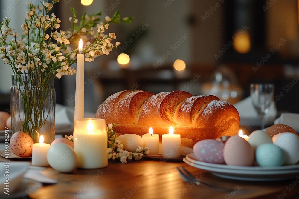 Obraz premium Table set for Easter brunch with candles