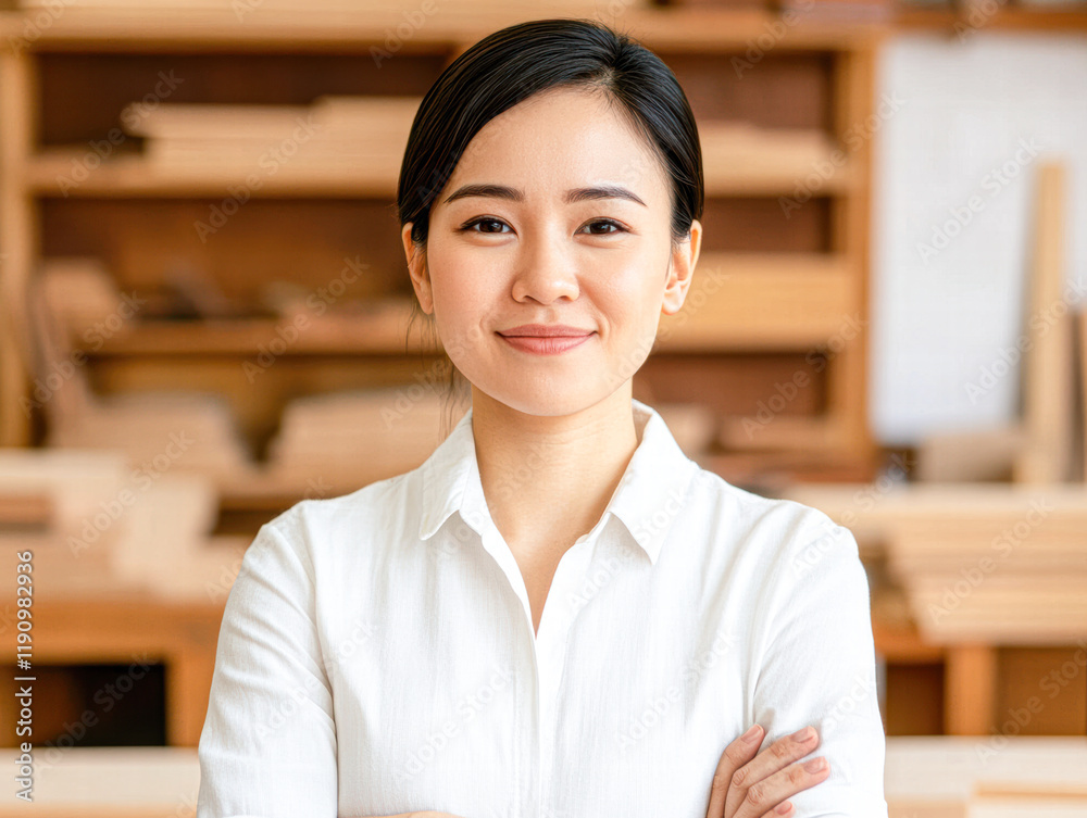 Confident businesswoman in workshop professional environment portrait empowerment focus