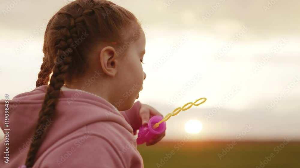 child blowing soap bubbles sunset. kid plays by inflating large transparent balloons. soap game kindergarten. chidhood dream. girl daughter evening plays with soap bubbles against sky. happy family child blowing soap bubbles sunset. kid plays by inflating large transparent balloons. soap game kindergarten. chidhood dream. girl daughter evening plays with soap bubbles against sky. happy family