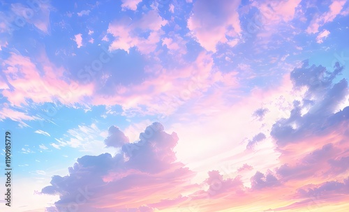美しくファンタジックなピンクとブルーの空と雲