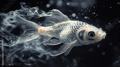 Elegant fish with delicate details on a black background. Generative AI photo