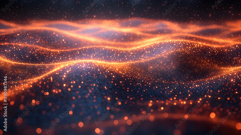 Obraz premium Abstract Glowing Energy Wave Background with Orange and Blue Particles