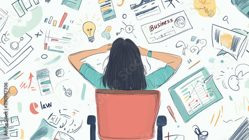 A businesswoman sits in an office chair with her hands resting in a professional pose