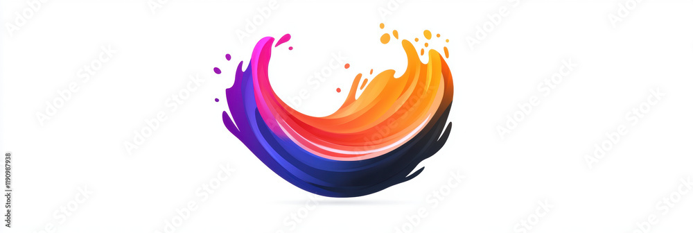 Naklejka premium vibrant abstract splash of colors, blending shades of purple, orange, and red, creates dynamic and energetic design on white background