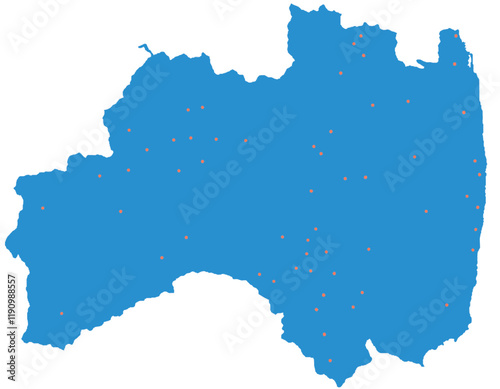 福島県　地図　ブルー　斑点　イラスト