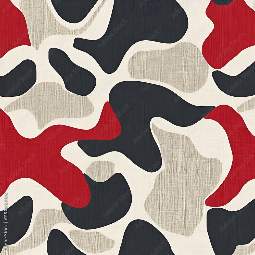 Red, Black & Grey Camo Pattern: A bold, abstract camouflage pattern in vibrant red, black and grey. The fluid, organic shapes create a dynamic and eye-catching design. Red, Black & Grey Camo Pattern: A bold, abstract camouflage pattern in vibrant red, black and grey. The fluid, organic shapes create a dynamic and eye-catching design.