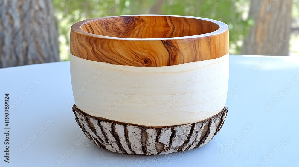 Rustic Wooden Bowl Birch Bark Base Olive Wood Top Natural Handmade Home Decor Rustic Wooden Bowl Birch Bark Base Olive Wood Top Natural Handmade Home Decor